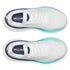 saucony hurricane 25 for women, supportive running shoe with maximum cushioning, white with light blue details, top down view of shoes