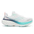 saucony hurricane 25 for women, supportive running shoe with maximum cushioning, white with light blue details, side profile of shoe