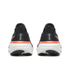 saucony mens hurricane 25 running shoe, max cushion supportive runner, black with red and orange details, back view of shoe
