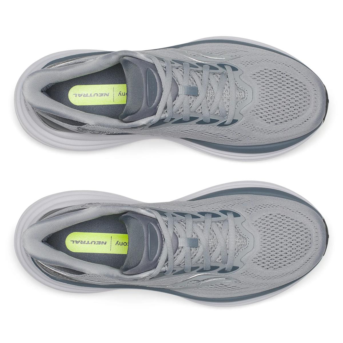 Top view of saucony triumph road running shoe mens in a grey and white colour