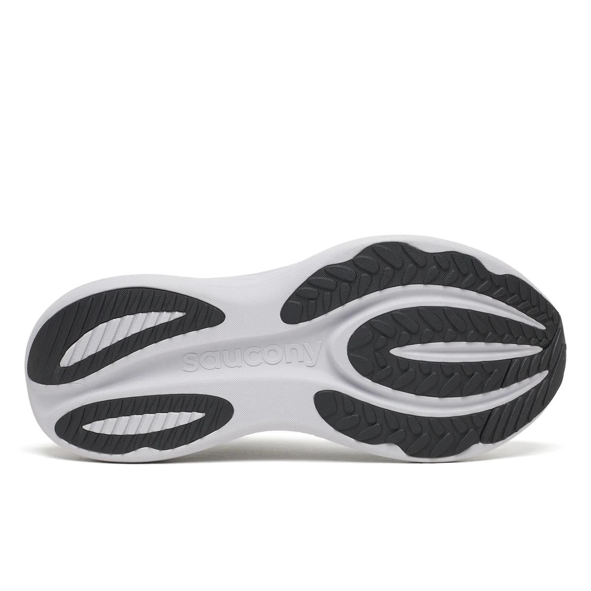 Bottom view of saucony triumph road running shoe mens in a grey and white colour