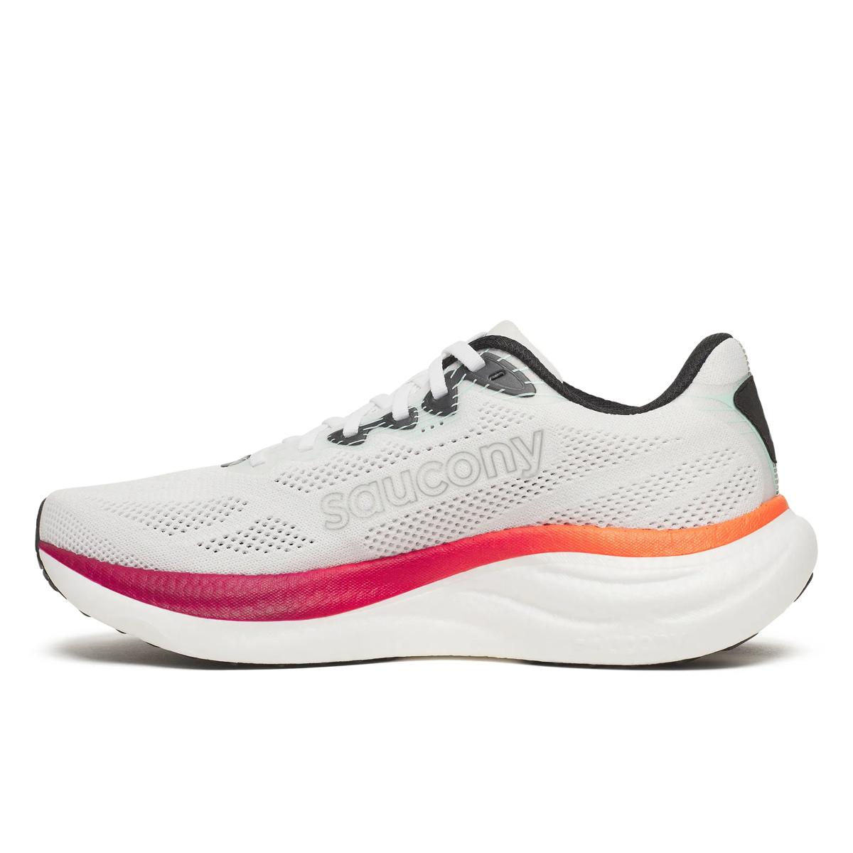 side view of saucony ride 19 neutral running shoe for men in white crimson colour