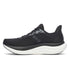 saucony triumph 23 mens, extra cushioned road running shoe for long distances, black and white colour, side profile of shoe 