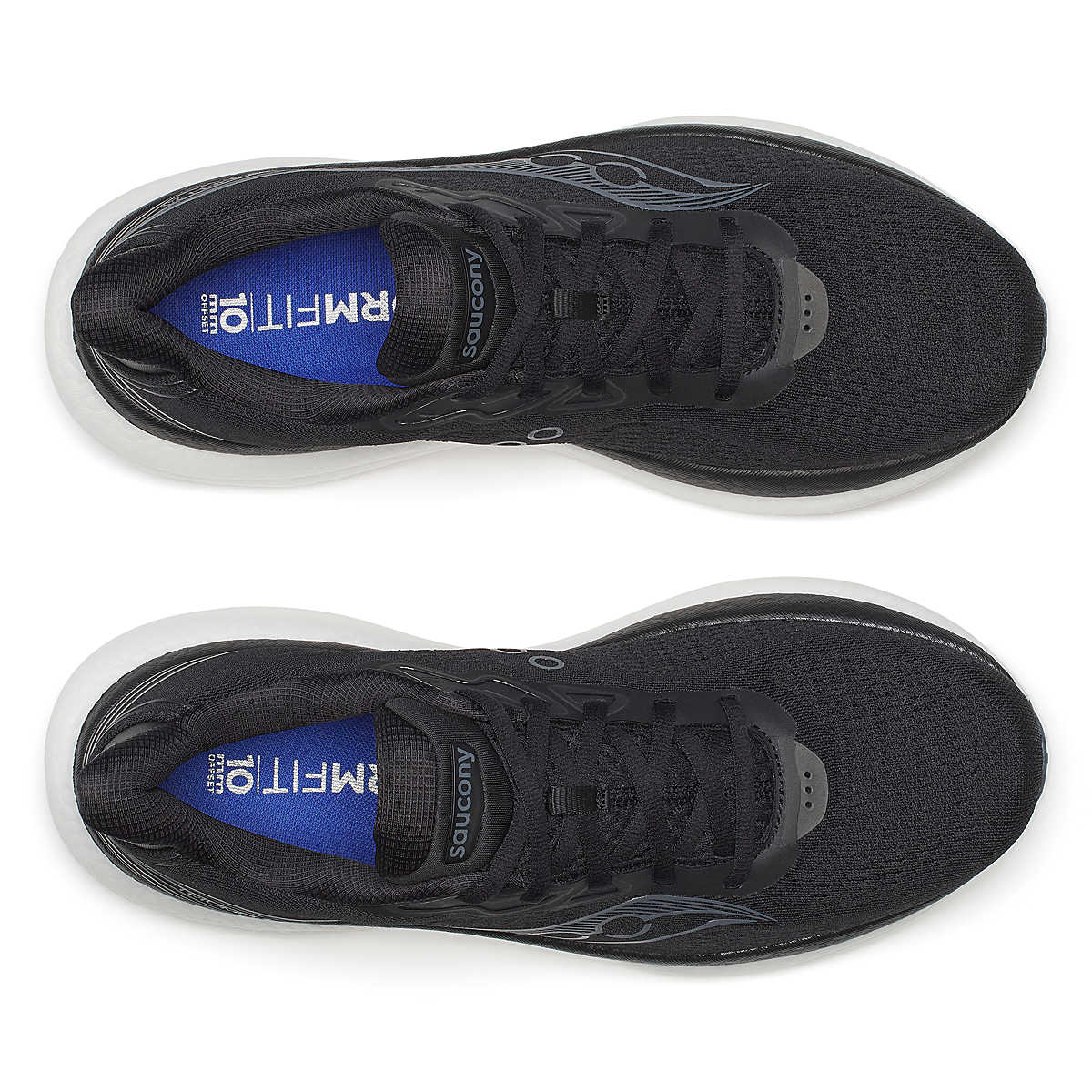 saucony triumph 23 mens, extra cushioned road running shoe for long distances, black and white colour, pair of shoes