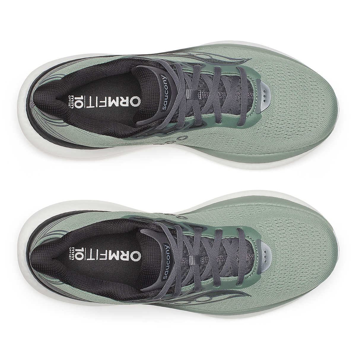 Saucony Triumph 23 cushioned running shoe for men, green colour, pair of shoes, top view