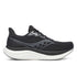 saucony triumph 23 mens, extra cushioned road running shoe for long distances, black and white colour, side profile of shoe 