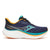 saucony triumph 24 mens, maximum cushioned road running shoes, navy with teal orange and white details, side profile of shoe