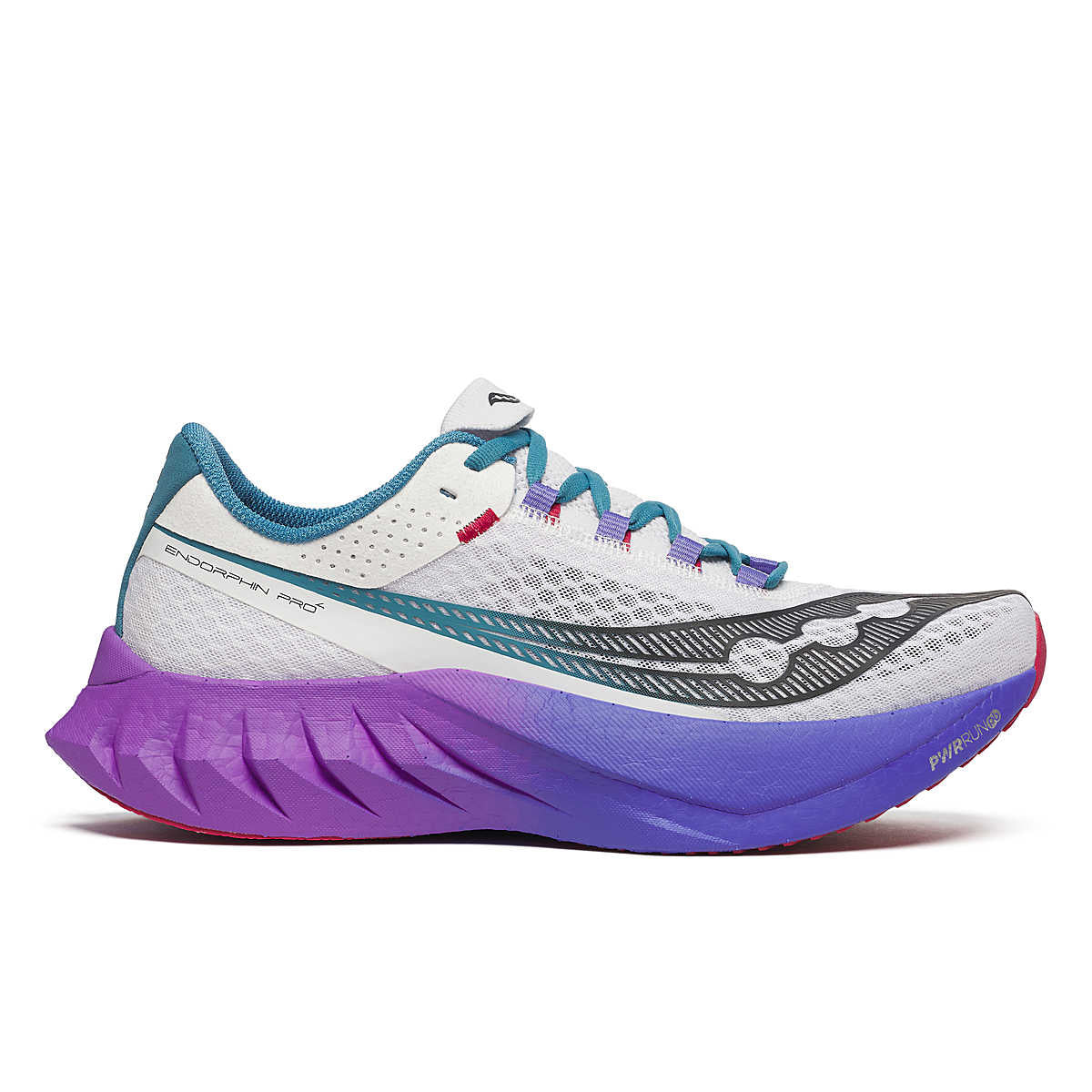 Saucony endorphin pro running shoe for women, whitle with purple sole