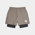 saysky pace 2-in-1 runnning short for men in taupe, comfortable running short with pockets, profile of saysky shorts lying flat on a white background
