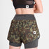 woman wearing saysky camo pace 2in1 run shorts for women showing back logo and zip pocket