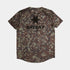 Camouflage t-shirt with a star logo and 'Saysky' branding on a white background