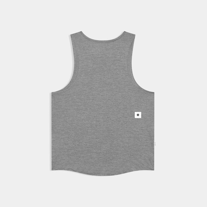 saysky clean combat pro singlet for men, lightweight tank for running or the gym, grey colour, back of singlet shown on a white background