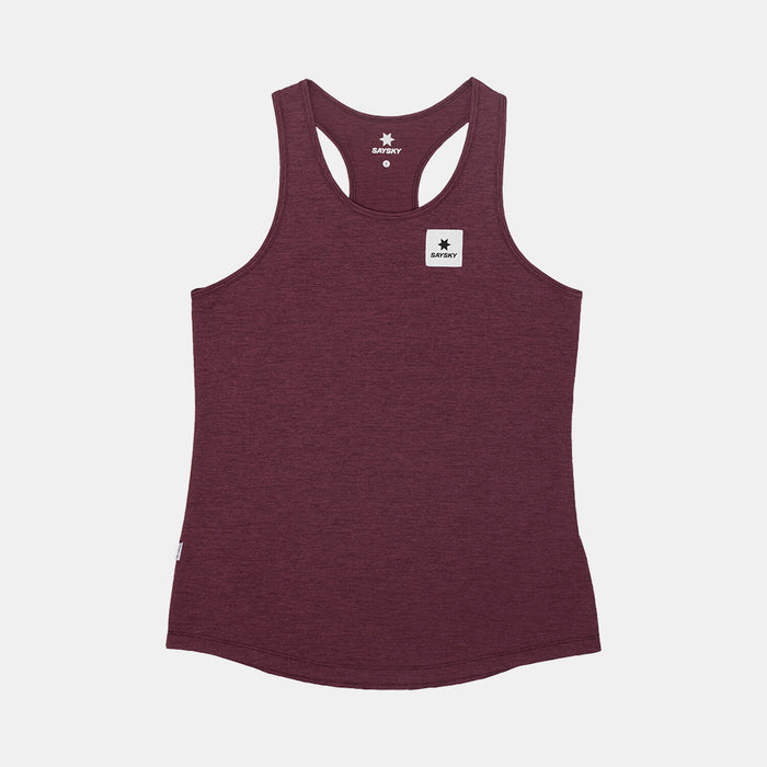 saysky clean combat pro singlet for women, lightweight tank for running or the gym, burgundy colour, singlet shown on a white background