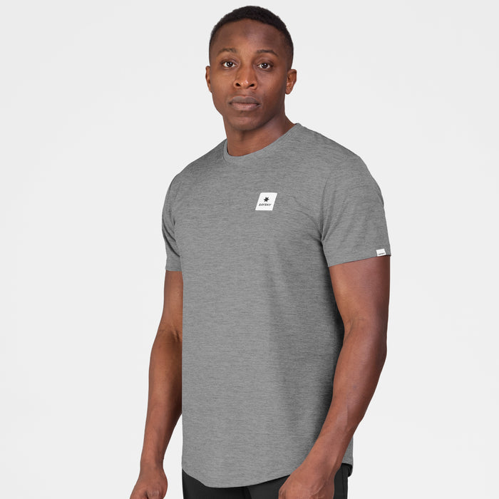 SAYSKY clean combat pro mens t-shirt in a grey colour. picture of t-shirt on a model.