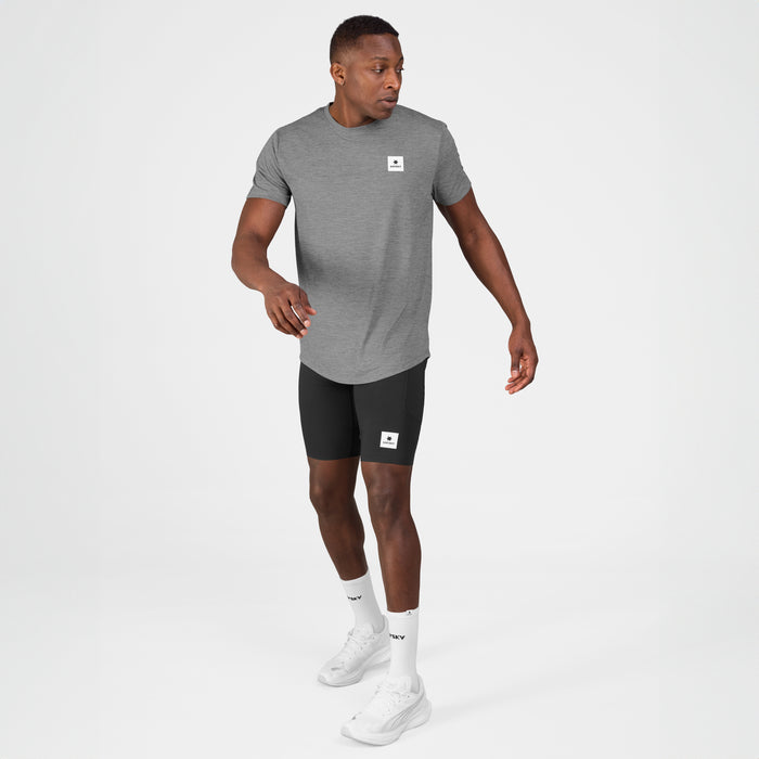 SAYSKY clean combat pro mens t-shirt in a grey colour. picture of t-shirt on a model.