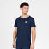 front view of mens saysky running t-shirt in a blue colour with a white saysky logo