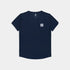 front view of mens saysky running t-shirt in a blue colour with a white saysky logo