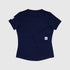 saysky clean pace tshirt for women, quick dry soft running tshirt, navy colour, view of back of tshirt laid flat on a white background.