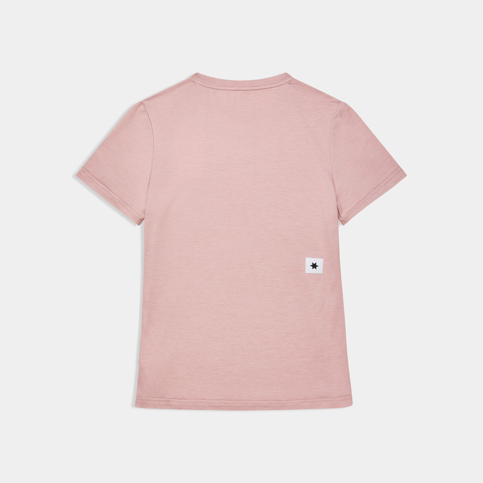 saysky clean pace tshirt for women, quick dry soft running tshirt, light pink colour, back view of top laying flat on white background