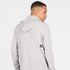 SAYSKY mens combat half zip fleece hoodie, warm and lightweight longsleeve fleece for running, grey colour with black SAYSKY logo, back view of man wearing fleece hoodie on a white background