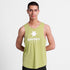 saysky logo combat pro singlet for men, lightweight moisutre wicking tank top, yellowish green colour with black logo, man wearing the tank top
