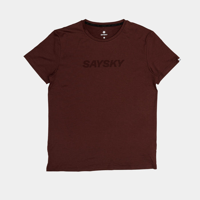 SAYSKY logo pace t-shirt for running in red burgundy colour with logo on front