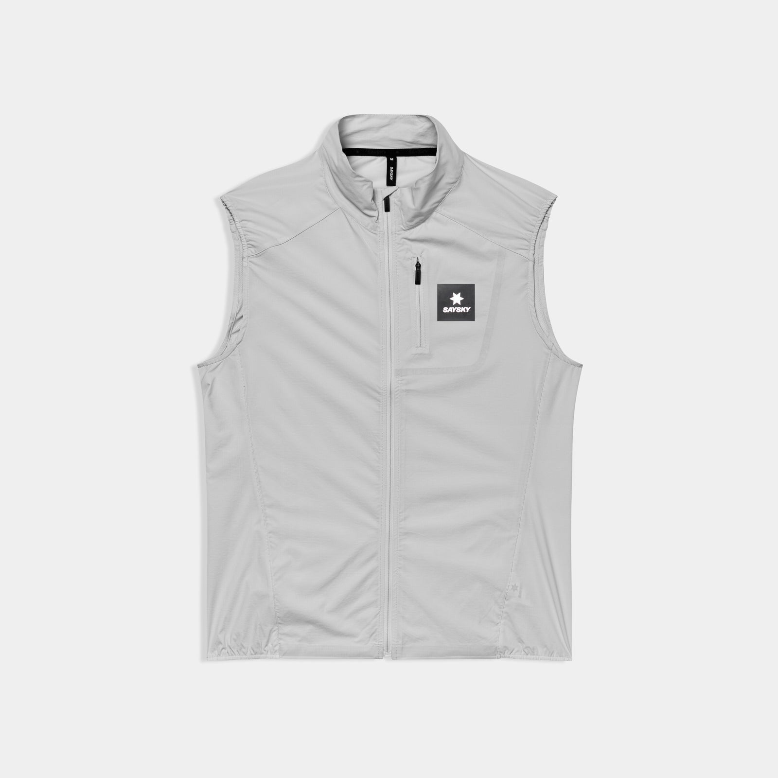 SAYSKY Men's Clean Pace Flex Vest Grey, lightweight wind vest for running, light grey colour, vest on white background