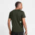 saysky clean pace t-shirt, short sleeve running t-shirt for men in dark green, stretchy and quick-drying tee, back profile of man wearing saysky t-shirt on a white background