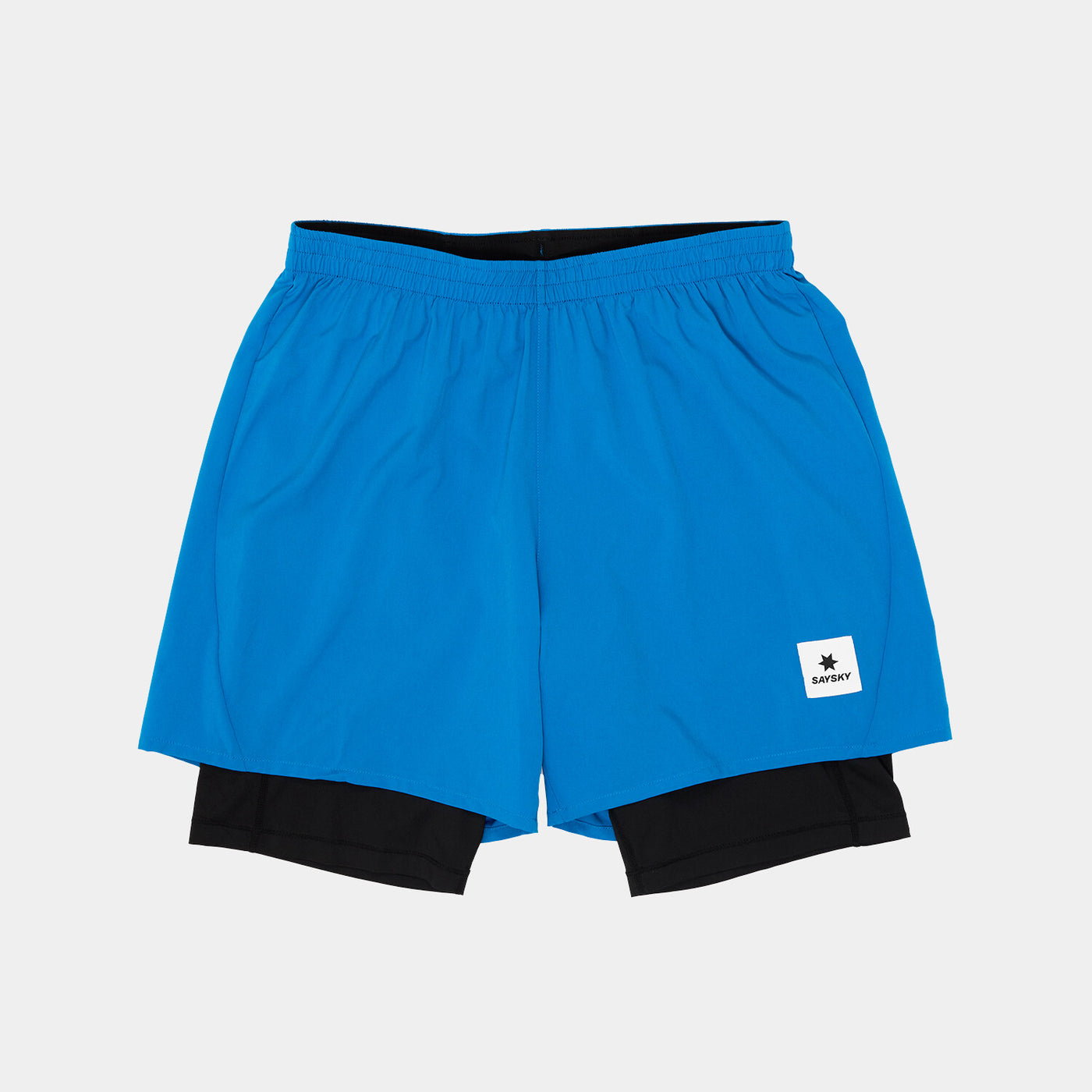 blue saysky 2 in 1 run short with black inner and logo on front