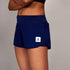 saysky pace 3 shorts for women, 3 inch running shorts with pockets and adjustable waist, navy blue, woman wearing navy blue saysky running shorts