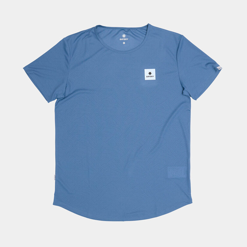 saysky blue run tee for men that changes pattern as you sweat, logo on front
