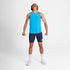 man wearing blue saysky singlet with reactive fabric that shows a flower pattern when wet