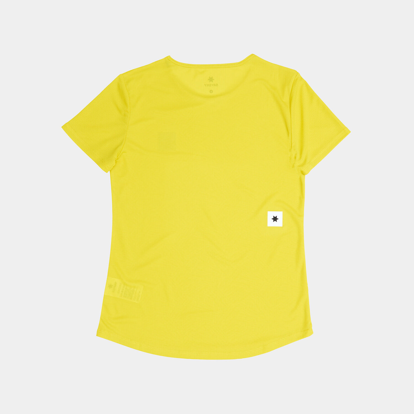 yellow saysky run tee showing back with star logo