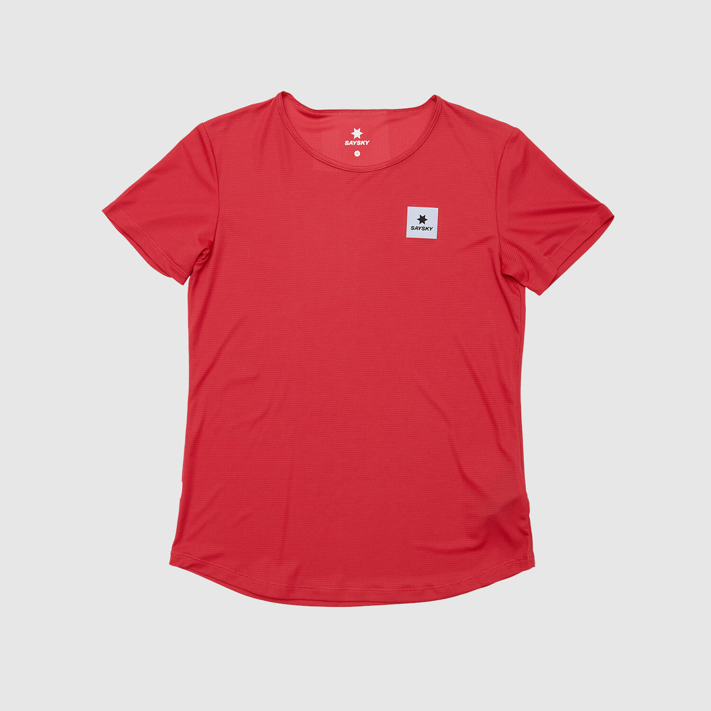 saysky run tee in red colour, with logo at front