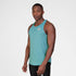 mens light blue saysky singlet with reactive fabric that shows saysky pattern when wet, man wearing tank top