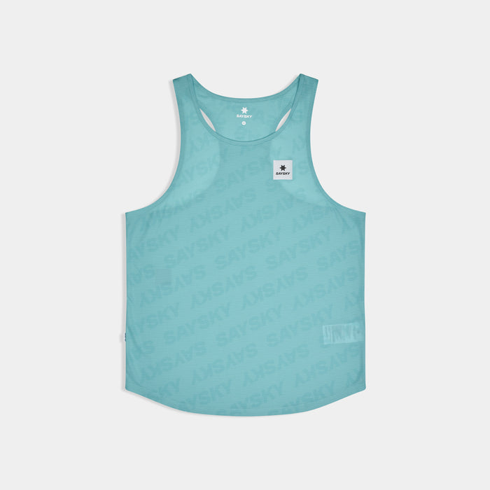 mens light blue saysky singlet with reactive fabric that shows saysky pattern when wet