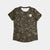 saysky lightweight running t-shirt for women, breathable and quick dry material,  brown and green camouflage colour,  saysky t-shirt on a white background