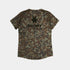 saysky lightweight running t-shirt for women, breathable and quick dry material,  brown and green camouflage colour, back profile of saysky t-shirt on a white background