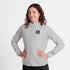 saysky womens pace flex hooded jacket sleeve, Wind-resistant, breathable jacket for running, light grey colour, woman wearing saysky grey jacket
