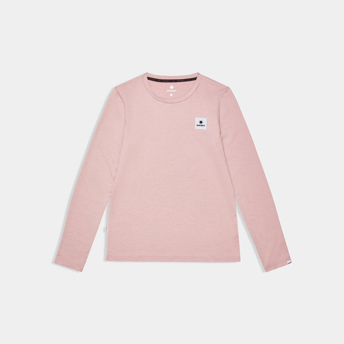 saysky clean pace long sleeve light pink running top for women, breathable, quick-drying, versatile training top, top laying flat on a white background