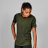 saysky clean pace t-shirt for women, quick dry, soft running t-shirt, dark green colour,  woman wearing green saysky running top on a white background
