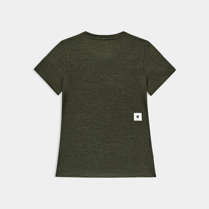 saysky clean pace t-shirt for women, quick dry, soft running t-shirt, dark green colour,  back profile of saysky running top on a white background