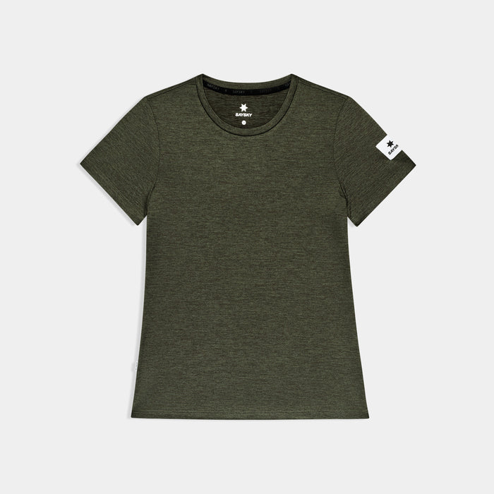 saysky clean pace t-shirt for women, quick dry, soft running t-shirt, dark green colour,  saysky running top on a white background
