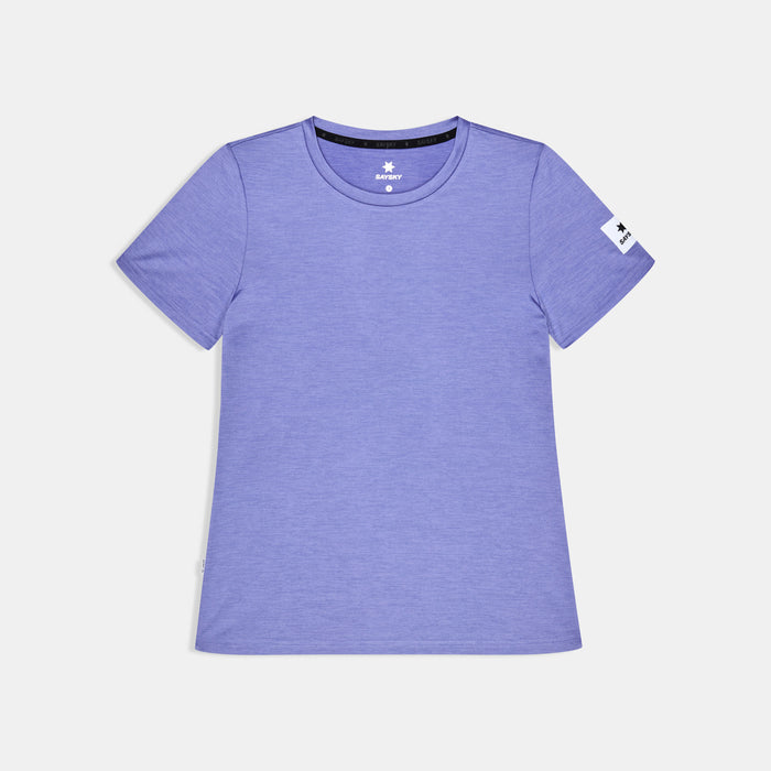 saysky clean pace t-shirt for women, quick dry, soft running t-shirt, light purple colour,  saysky running top on a white background