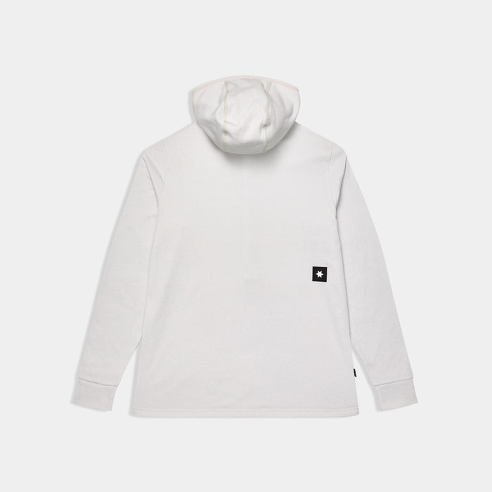 SAYSKY womens combat half zip fleece hoodie, warm and lightweight longsleeve fleece for running, grey colour with black SAYSKY logo, back view of fleece hoodie on a white background
