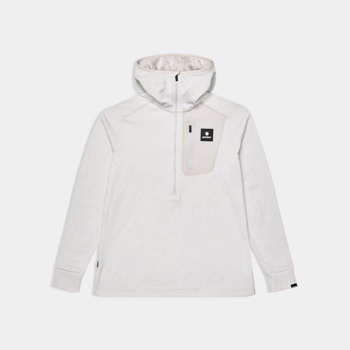 SAYSKY womens combat half zip fleece hoodie, warm and lightweight longsleeve fleece for running, grey colour with black SAYSKY logo, fleece hoodie on a white background