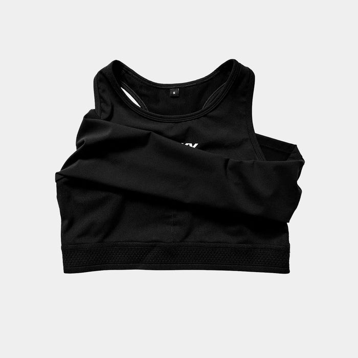black saysky flow race crop top built in bra with secure band