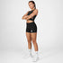 front view of saysky womens race shorts in a black colour with white colour