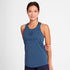 saysky womens logo combat pro singlet, lightweight breathable running top, dark blue colour with darker blue saysky logo on chest, woman wearing top 