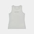 saysky logo pace tank top for women, lightweight moisture wicking soft tank top for running and working out, light grey colour with grey logo, top laid out flat on white background